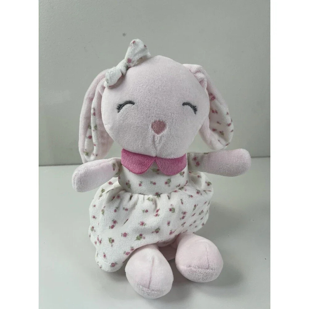 Chickpea Plush Bunny Rabbit White Pink Floral Flowers 11” Stuffed Animal Lovey